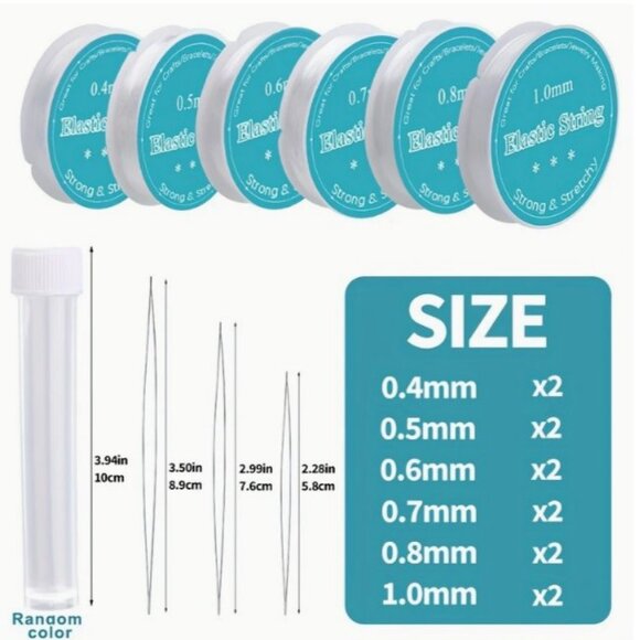 12 rolls of Beading Elastic, two each of 0.4mm, 0.5mm, 0.6mm, 0.7mm, 0.8mm, 1mm - Picture 2 of 3